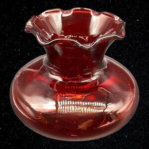 Vintage Art Glass Ruby Red Crimped Small Vase‎ 3.5”T 4”W